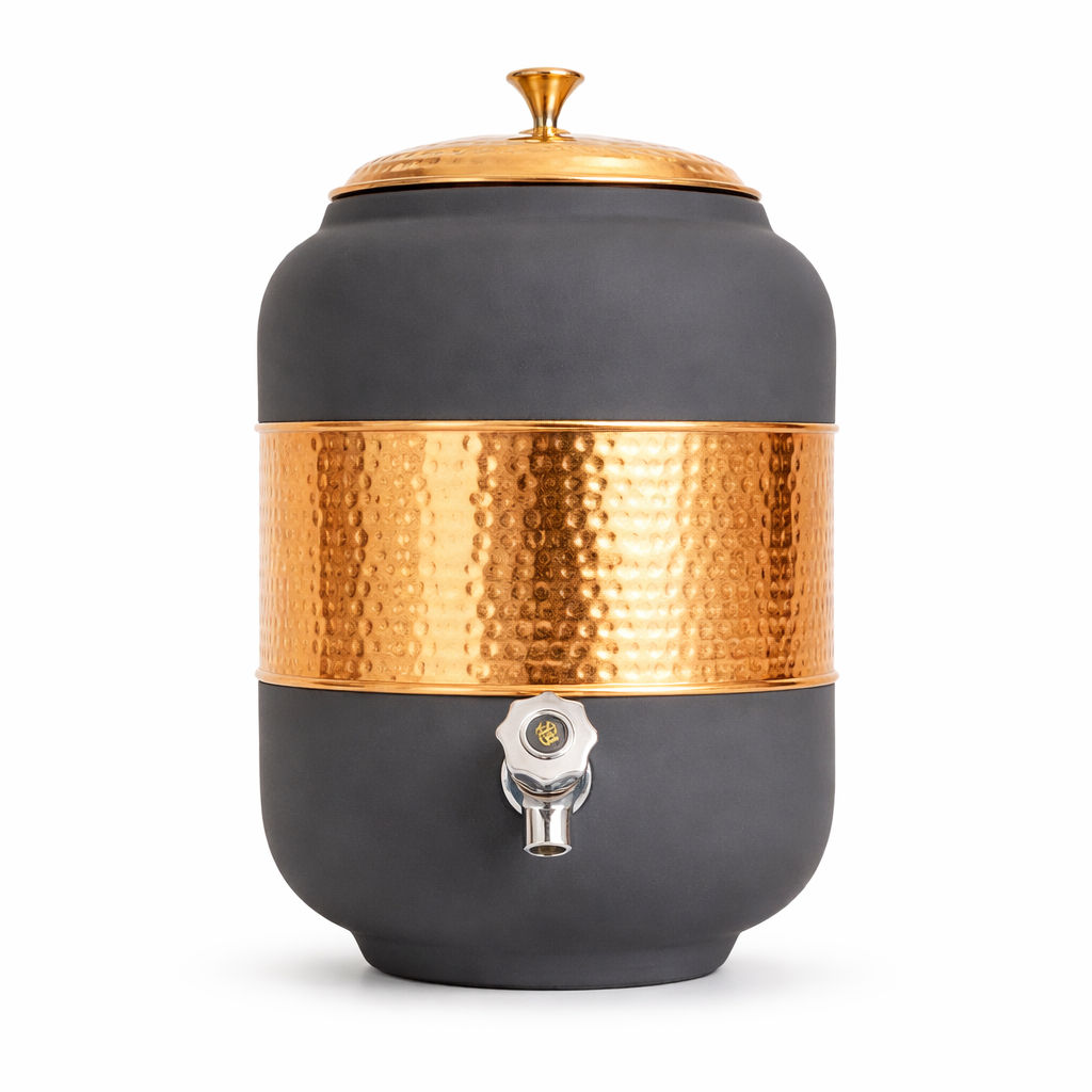 Pure Copper Half Hammered With Silk Finish Water Pot Grey